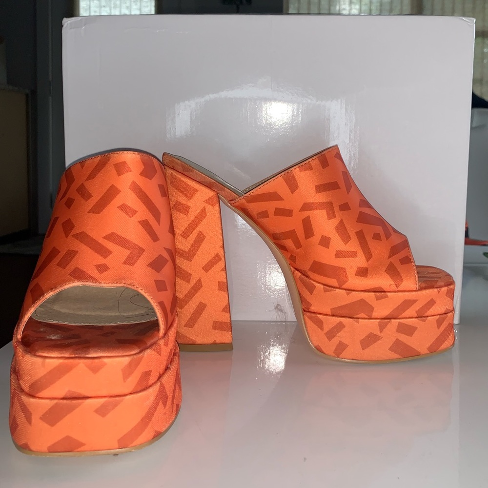 Open Toe Fashion Orange Clog Heels